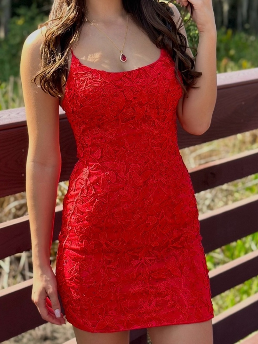 Red Lace Sheath Dress - Elegant Spaghetti Strap Mini